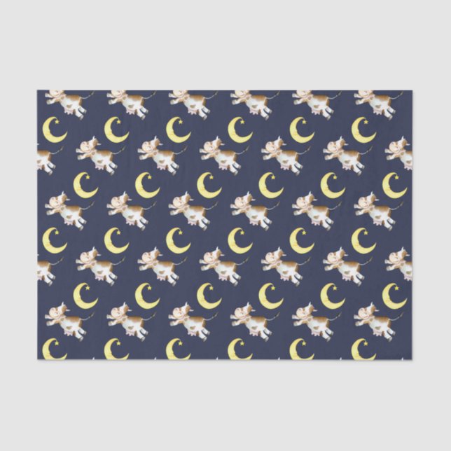 Cow jumping moon watercolor painting art tissue paper (Front)