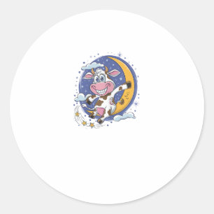 Cow jumps over the moon classic round sticker
