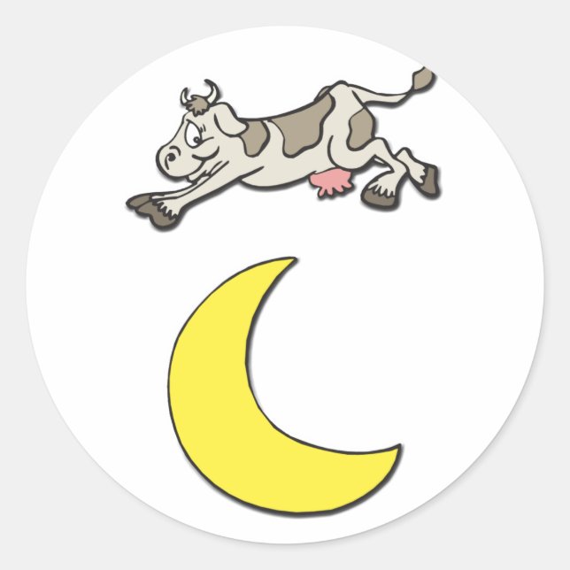 Cow Jumps Over the Moon Classic Round Sticker (Front)