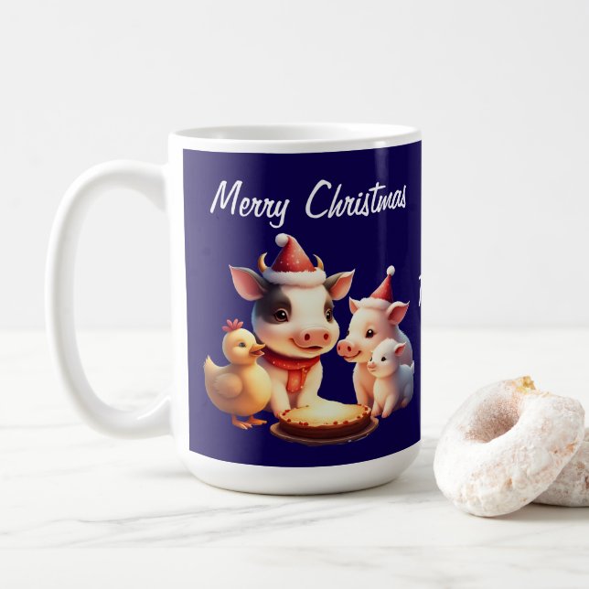 cow, lamb, pig and chicken coffee mug (With Donut)