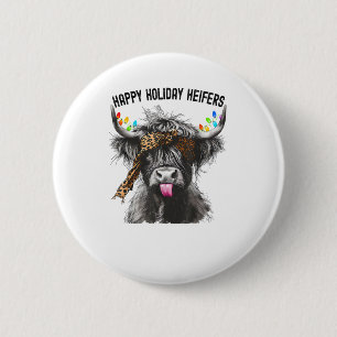 Cow Leopard Print - Happy Holiday Heifers 6 Cm Round Badge