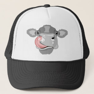 Cow licking nose trucker hat
