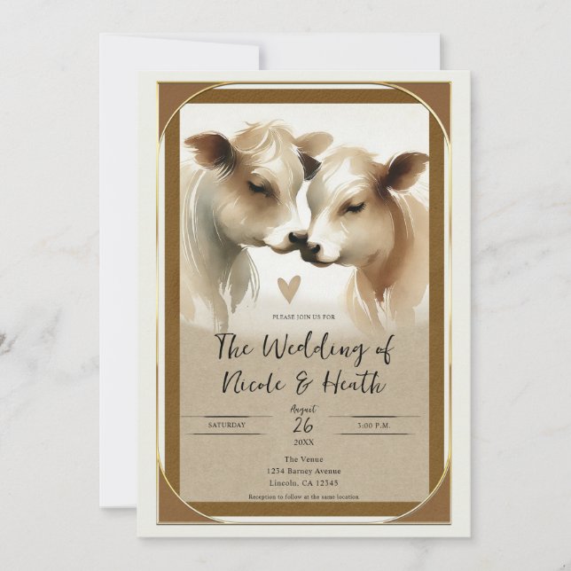 Cow Love Brown Cream Country Wedding Invitation (Front)