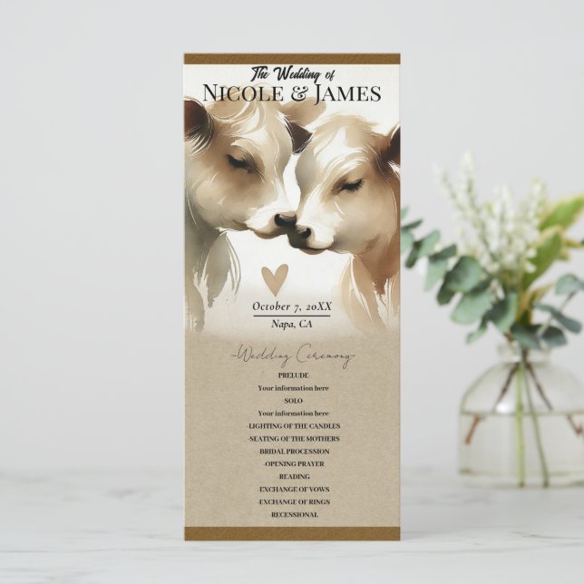 Cow Love Brown Cream Country Wedding Program Programme (Standing Front)