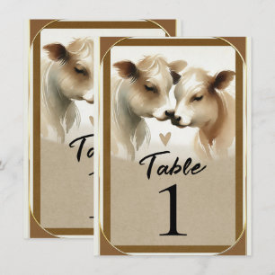 Cow Love Brown Cream Country Wedding Table Number
