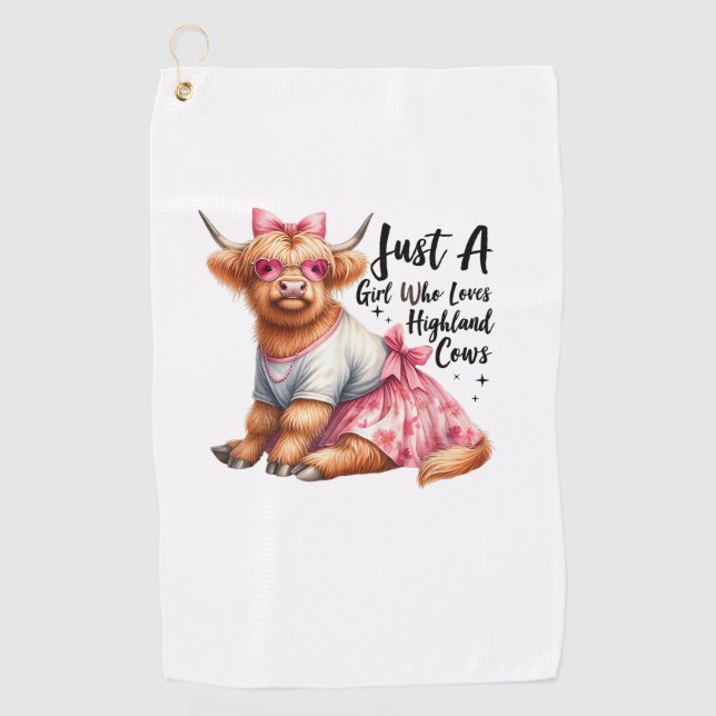 Cow Lover Just A Girl Who Loves Highland Cows Farm Golf Towel (Front)