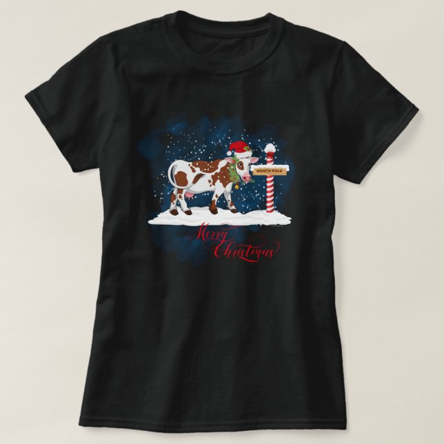 Cow Lovers Christmas North Pole T-Shirt (Design Front)