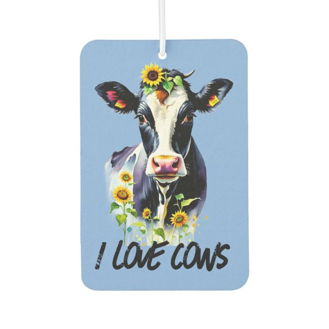 Cow Lovers I Love Cows Holstein Sunflowers Car Air Freshener (Front)