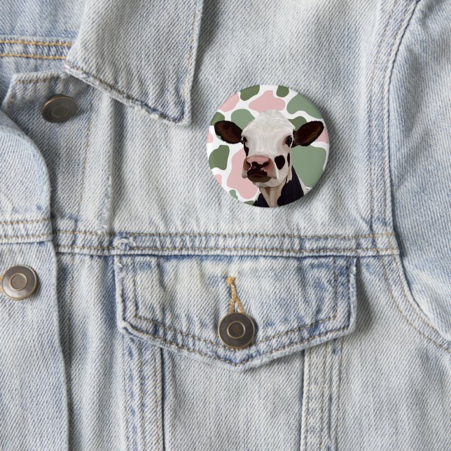 Cow Lovers Sage Green and Pink Cow Print 6 Cm Round Badge (In Situ)