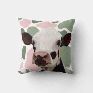 Cow Lovers Sage Green and Pink Cow Print Cushion
