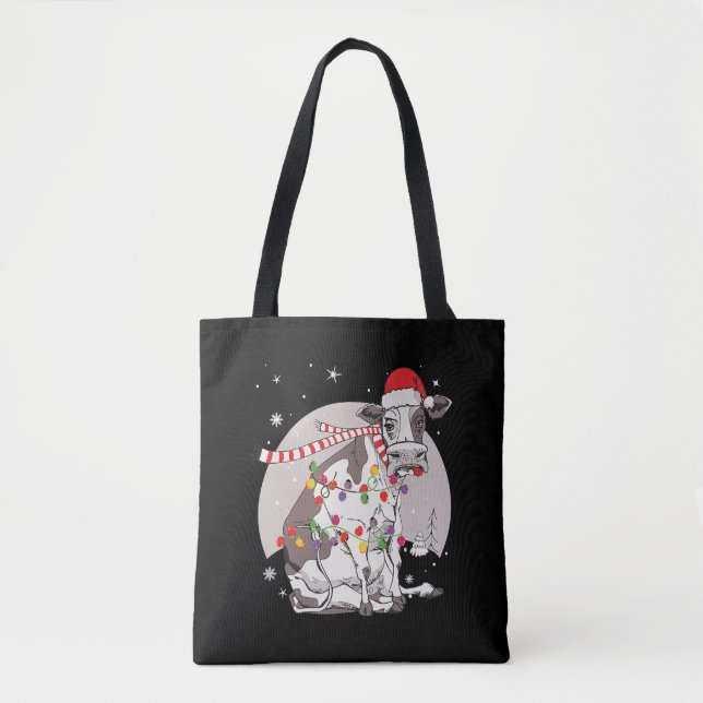 Cow Lovers Santa Hat Christmas Heifer Farmer Tote Bag (Front)