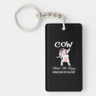 Cow Makes Me Happy Humans Make My Head Hurt Gift Key Ring