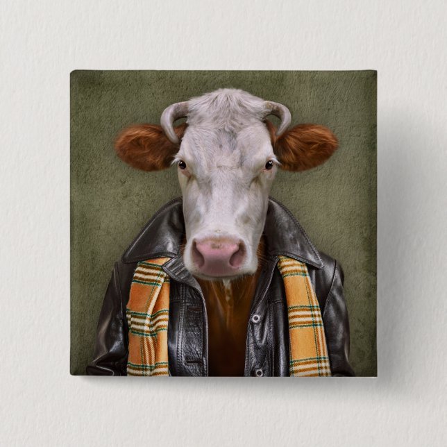 Cow Man 15 Cm Square Badge (Front)