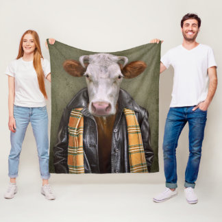 Cow Man Fleece Blanket