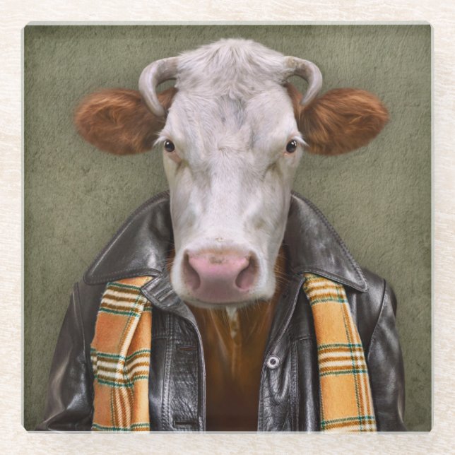 Cow Man Glass Coaster (Front)