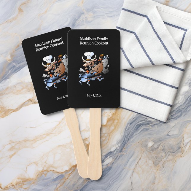 Cow Mascot Family Reunion Barbecue Custom  Hand Fan (Creator Uploaded)