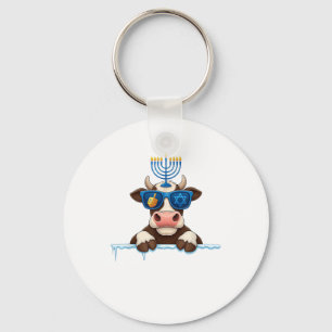 Cow Menorah Dreidel Jewish Hanukkah Womens Mens Ki Key Ring