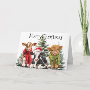 Cow Merry Christmas Calf Babies Card