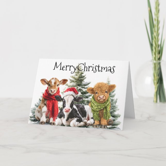 Cow Merry Christmas Calf Babies Card (Front)