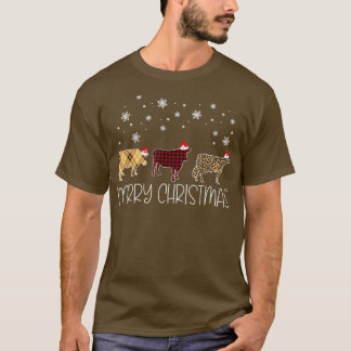 Cow Merry Christmas Cute Plaid Leopard X-Mas Pajam T-Shirt