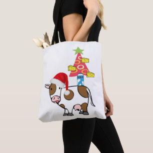Cow Merry Christmas Women's Tote Bags Country