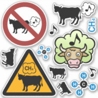 Cow Methane Icon Sticker Set