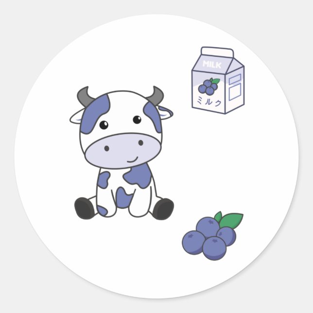 Cow Milk Kawaii Japanese Blueberry Classic Round Sticker (Front)