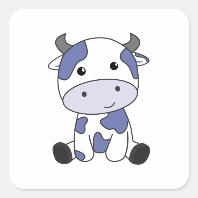Cow Milk Kawaii Japanese Blueberry Square Sticker (Front)