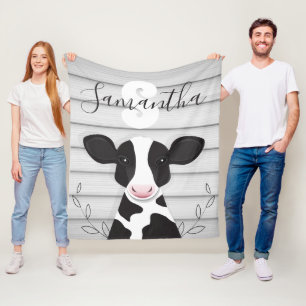 Cow Monogram Wood Animal Rustic Fleece Blanket
