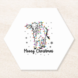 Cow Mooey Christmas Light Tree Funny Xmas Snow & C Paper Coaster