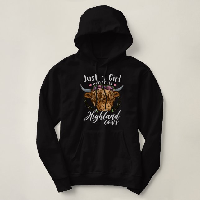 Cow Mooey Scottish Highland Cow Just a Girl Who Lo Hoodie (Design Front)