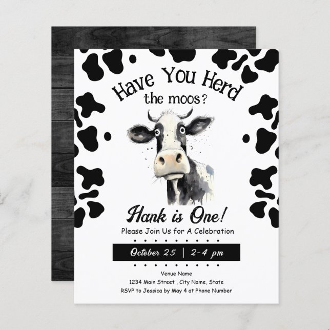  Cow Moos 1st Birthday Watercolor (Front/Back)
