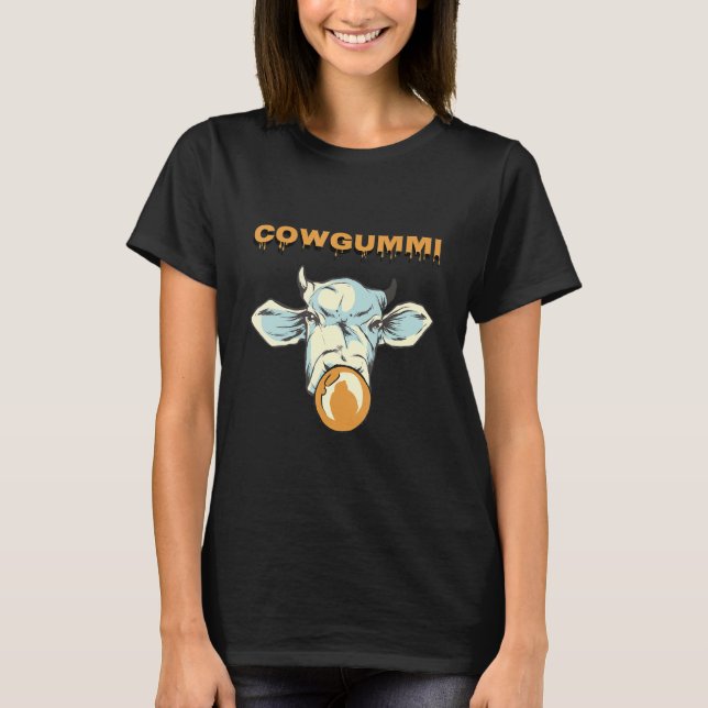 Cow Motif With Chewing Gum In Retro Design Farmer T-Shirt (Front)