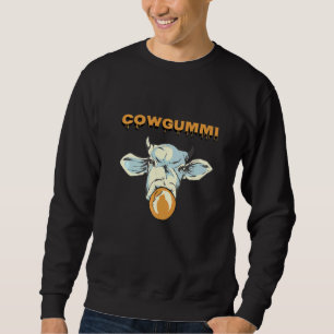Cow Motif With Chewing Gum In Retro Farmer Sweatshirt