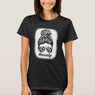Cow Mum Life Farmer Mothers Day Messy Bun Bleached T-Shirt