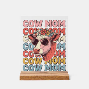 Cow Mum Retro Sunglasses Cow Vintage Engraving Des Acrylic Sign