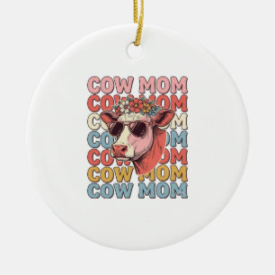 Cow Mum Retro Sunglasses Cow Vintage Engraving Des Ceramic Tree Decoration