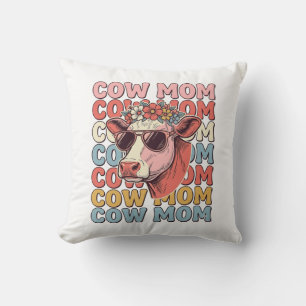 Cow Mum Retro Sunglasses Cow Vintage Engraving Des Cushion
