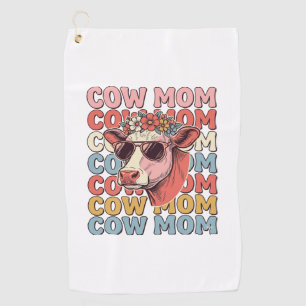Cow Mum Retro Sunglasses Cow Vintage Engraving Des Golf Towel