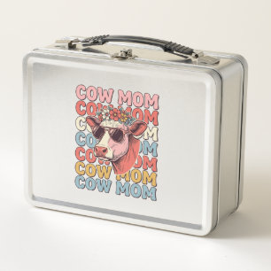 Cow Mum Retro Sunglasses Cow Vintage Engraving Des Metal Lunch Box