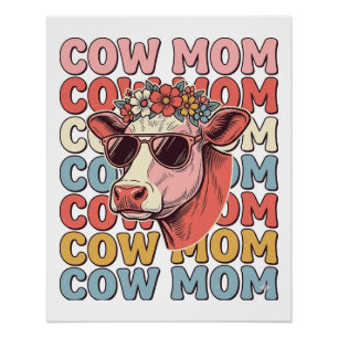 Cow Mum Retro Sunglasses Cow Vintage Engraving Des Poster
