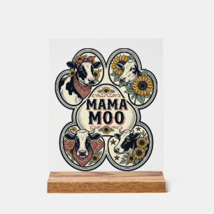 Cow Mum Shirt Vintage Engraving Sunflower Western Acrylic Sign