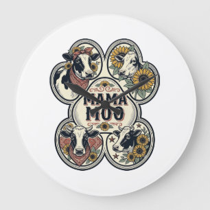 Cow Mum Shirt Vintage Engraving Sunflower Western Large Clock