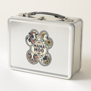 Cow Mum Shirt Vintage Engraving Sunflower Western Metal Lunch Box