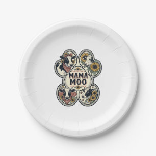 Cow Mum Shirt Vintage Engraving Sunflower Western Paper Plate