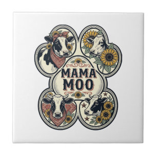 Cow Mum Shirt Vintage Engraving Sunflower Western Tile