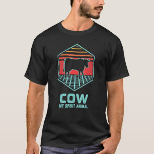 Cow My Spirit Animal Retro Vintage 80s Retrowave T-Shirt