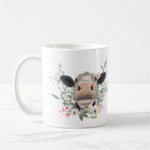 cow nose kiss flowers watercolor grey farm animal coffee mug