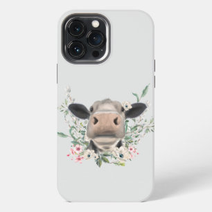 cow nose kiss flowers watercolor grey farm animal iPhone 13 pro max case