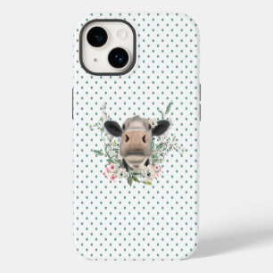 cow nose kiss flowers watercolor grey farm animal iPhone 14 case